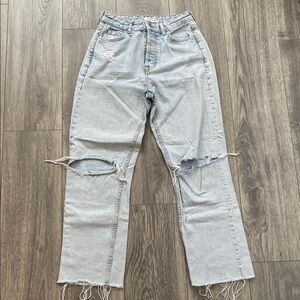 Zara - High Rise Light Wash Distressed Jeans - Size US 2 / EU 34